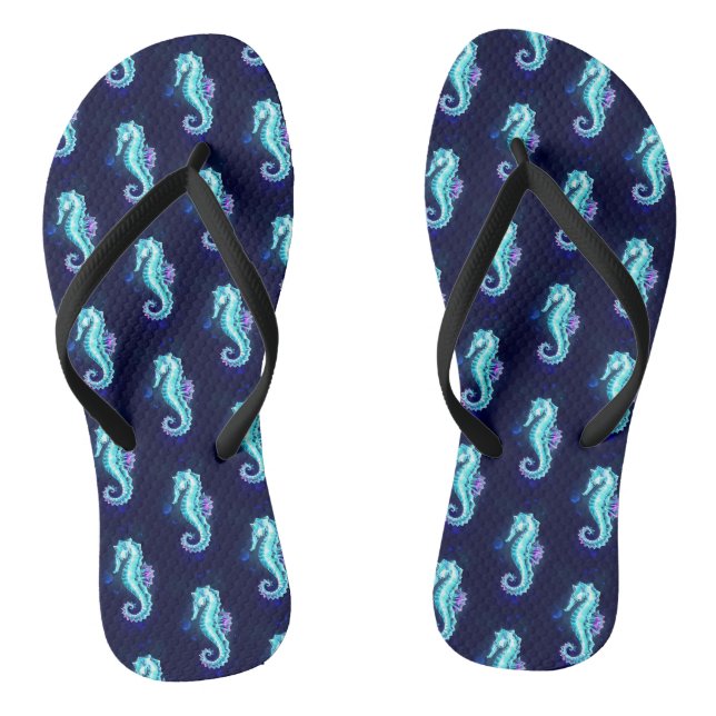 Crystal Ice Seepferd auf blauem Hintergrund Flip Flops (Fußbett)