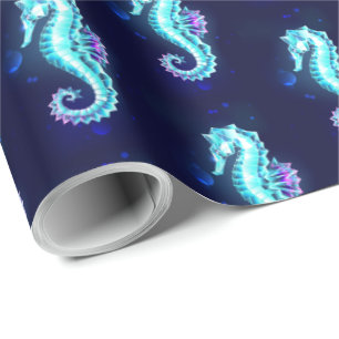 Crystal Ice Seepferd auf blauem Hintergrund Geschenkpapier