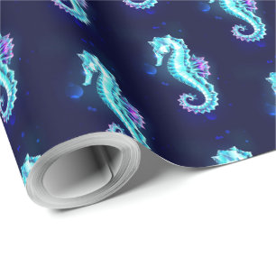Crystal Ice Seepferd auf blauem Hintergrund Geschenkpapier