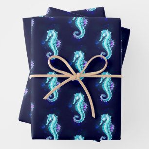 Crystal Ice Seepferd auf blauem Hintergrund Geschenkpapier Set