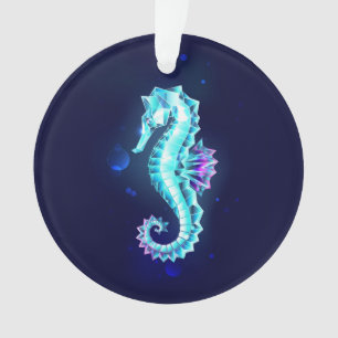 Crystal Ice Seepferd auf blauem Hintergrund Ornament