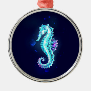 Crystal Ice Seepferd auf blauem Hintergrund Ornament Aus Metall