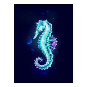 Crystal Ice Seepferd auf blauem Hintergrund Poster
