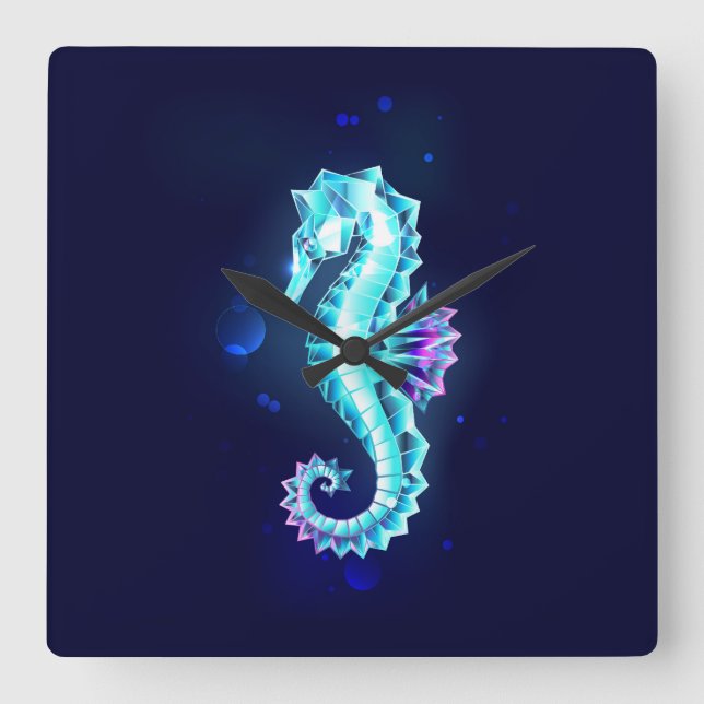 Crystal Ice Seepferd auf blauem Hintergrund Quadratische Wanduhr (Vorderseite)