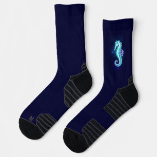 Crystal Ice Seepferd auf blauem Hintergrund Socken