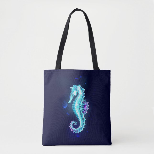 Crystal Ice Seepferd auf blauem Hintergrund Tasche (Vorderseite)