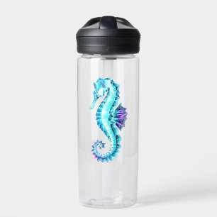 Crystal Ice Seepferd auf blauem Hintergrund Trinkflasche