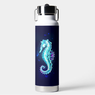 Crystal Ice Seepferd auf blauem Hintergrund Trinkflasche
