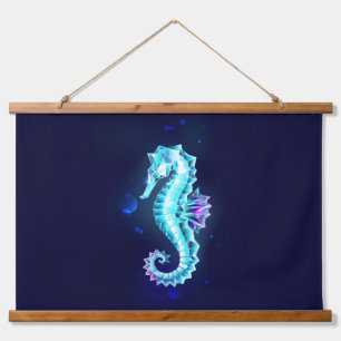 Crystal Ice Seepferd auf blauem Hintergrund Wandteppich Mit Holzrahmen