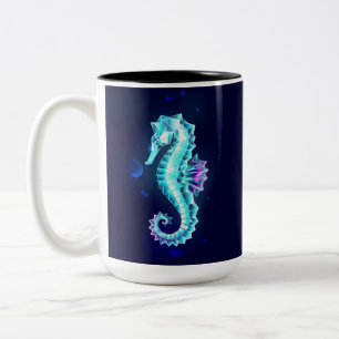 Crystal Ice Seepferd auf blauem Hintergrund Zweifarbige Tasse