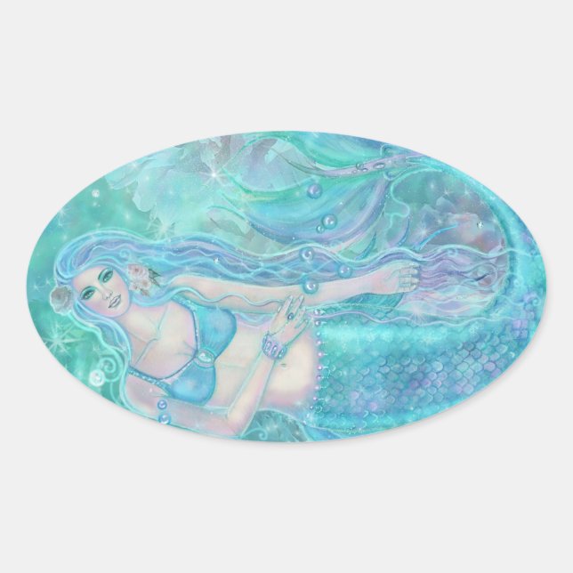 Crystal Mermaid Träume von Renee Lavoie Ovaler Aufkleber (Vorderseite)