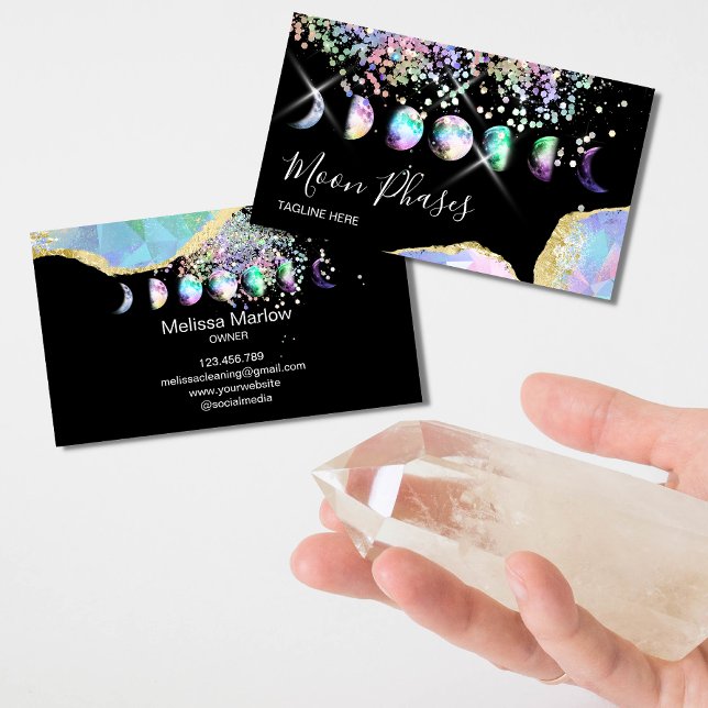 Crystal Moon Phases Celestial Holograph Mystical Visitenkarte (Von Creator hochgeladen)