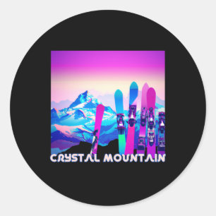Crystal Mountain Ski Retro 80er Stil Skifahren Und Runder Aufkleber