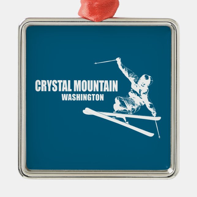 Crystal Mountain Washington Skier Ornament Aus Metall (Vorne)