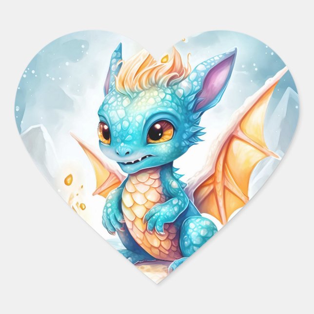 Crystal Niedlich Baby Blue Dragon Herz-Aufkleber (Vorderseite)