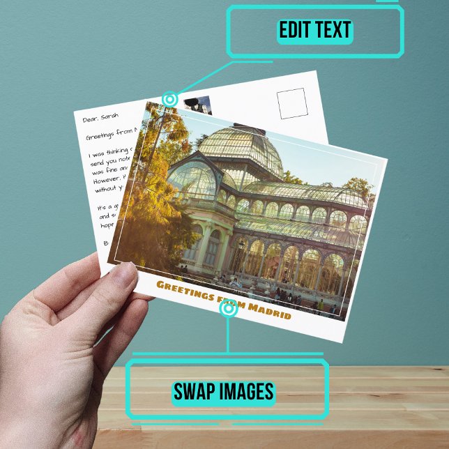 Crystal Palace Retiro Madrid Spanien Moderne Postkarte (Share your experiences with these stylish template postcards.)