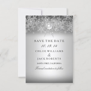 Crystal Pearl Snowflake Silver Save the Date