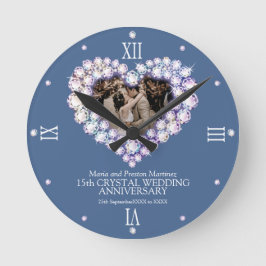 Crystal photo heart 15th wedding anniversary  runde wanduhr