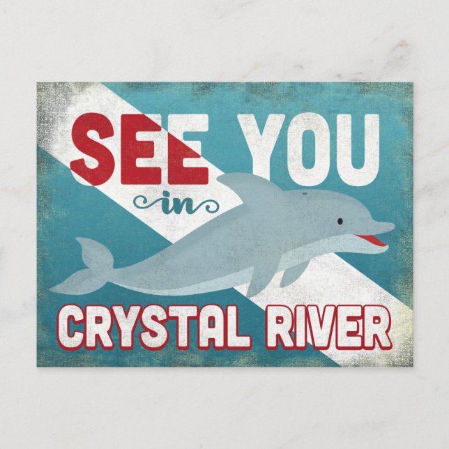 Crystal River Dolphin - Retro Vintage Travel Postkarte (Vorderseite)