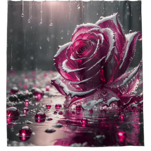 "Crystal Rose with Raindrops- Gem like Floral Art" Duschvorhang