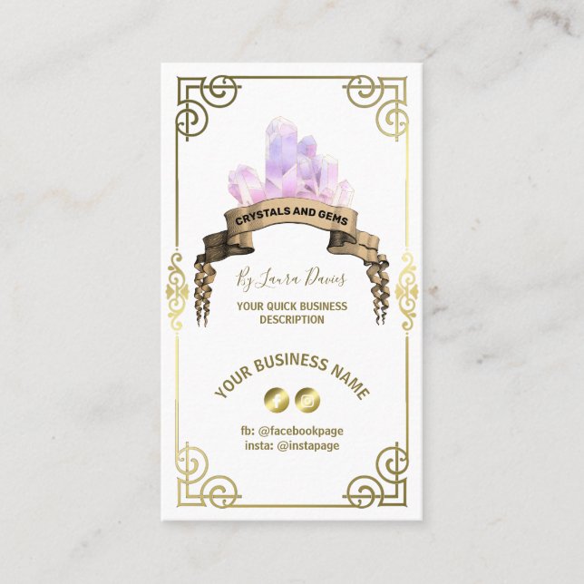 Crystal Shop White and Gold Visitenkarte (Vorderseite)