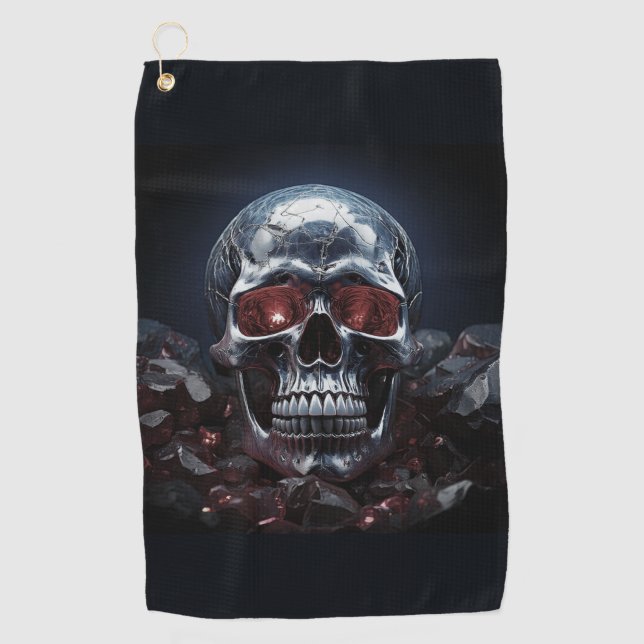 Crystal Skull mit Ruby Red Eyes Golf Handtuch (Vorderseite)