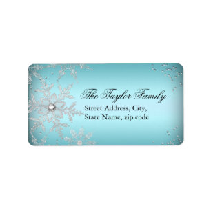 Crystal Snowflake Blue Christmas Address Labels Adressaufkleber