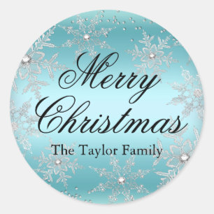 Crystal Snowflake Blue Christmas Sticker