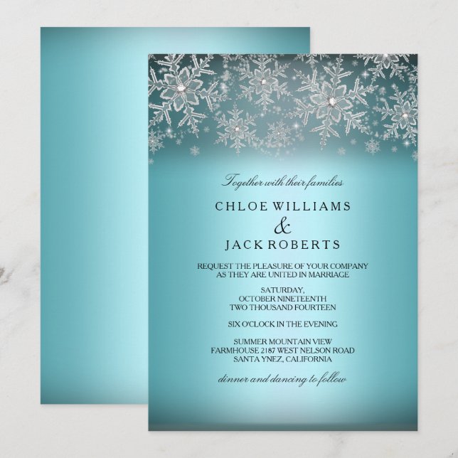 Crystal Snowflake Blue Winter Wedding Einladung (Vorne/Hinten)