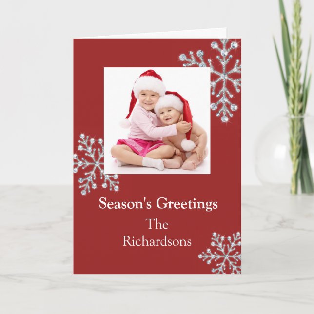 Crystal Snowflake Holiday Card (rot) Feiertagskarte (Vorderseite)