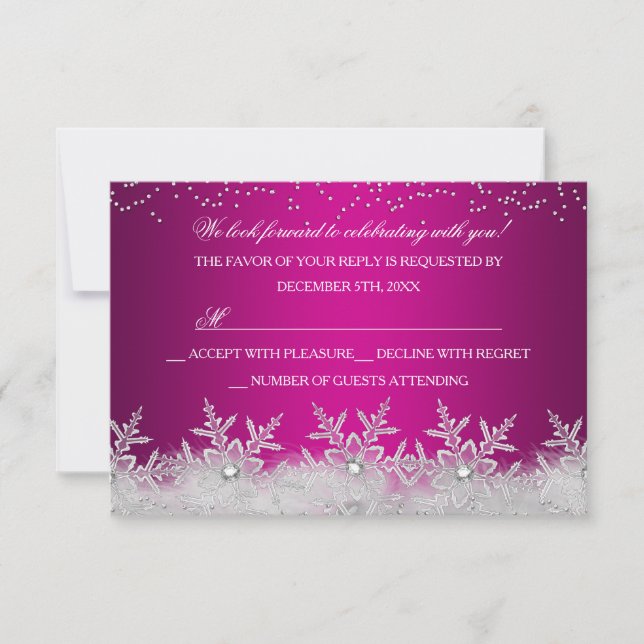 Crystal Snowflake Hot Pink Noël Party RSVP (Devant)