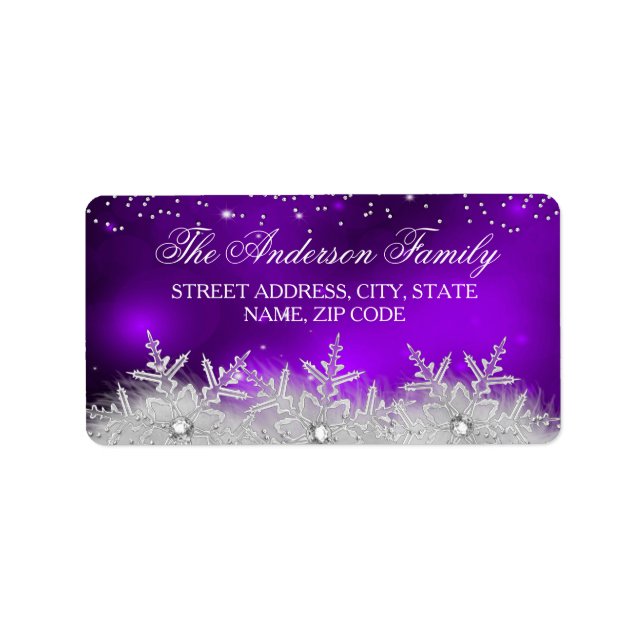 Crystal Snowflake Lila Weihnachtsadressen Labels Adressaufkleber (Vorne)