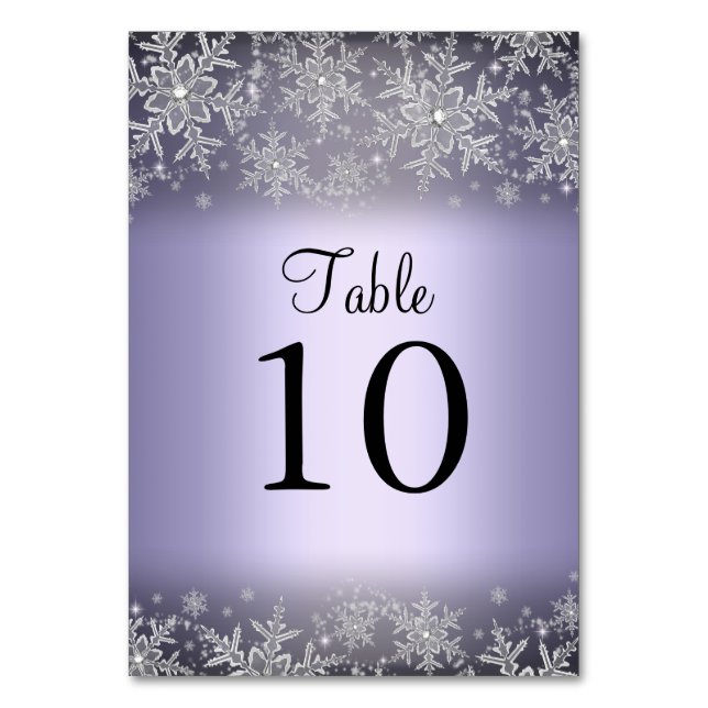 Crystal Snowflake Lila Winter Tischnummer Card (Vorderseite)
