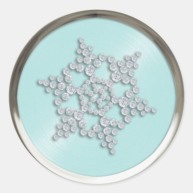 Crystal Snowflake on Aqua Siegel Runder Aufkleber (Vorderseite)