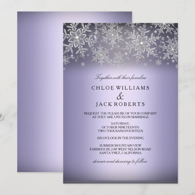 Crystal Snowflake Purple Winter Wedding Invitation (Devant / Derrière)
