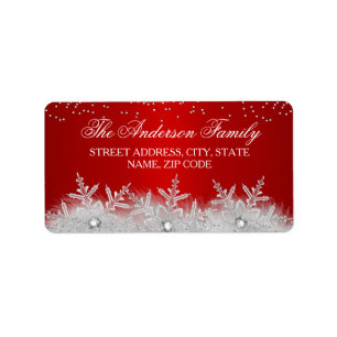 Crystal Snowflake Red Christmas Address Labels Adressaufkleber