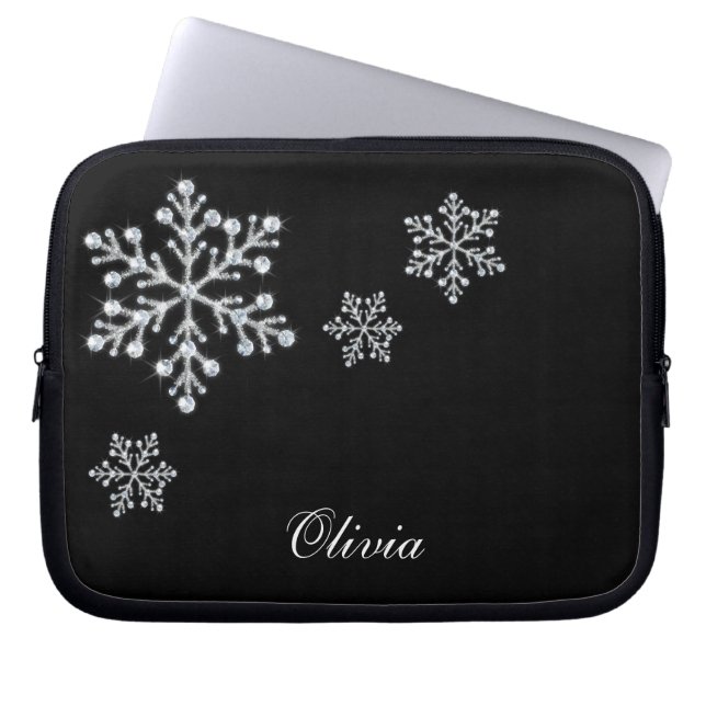 Crystal Snowflakes Black Laptop Sleeve (Vorderseite)