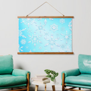 Crystal Snowflakes Pattern Wandteppich Mit Holzrahmen
