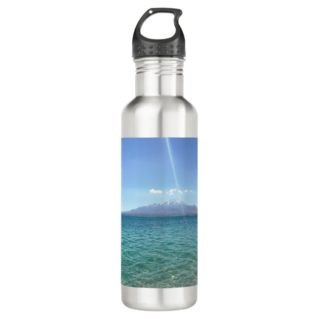 Crystal Water View Blue Sky Beach Vibe Friedlich Edelstahlflasche (Vorderseite)