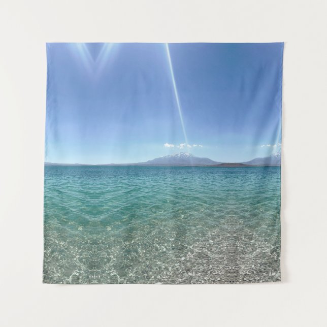 Crystal Water View Blue Sky Beach Vibe Friedlich Wandteppich (Vorderseite)