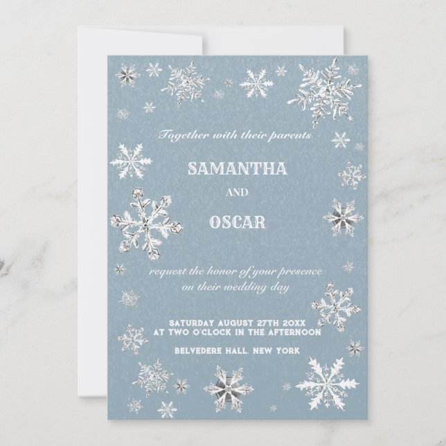 crystale snowflakes blue winter wedding invitation (Devant)