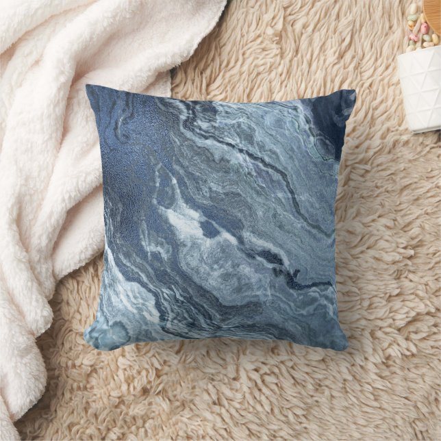 Crystalized Blue Agate | Dusty Slate Marble Stone Kissen (Decke)