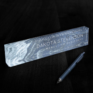 Crystalized Blue Agate Dusty Slate Marble Stone Namensplakette