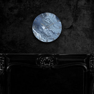 Crystalized Blue Agate   Dusty Slate Marble Stone Runde Wanduhr