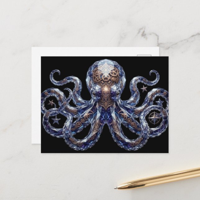 Crystalline Steampunk Octopus Postkarte (Vorderseite/Rückseite Beispiel)