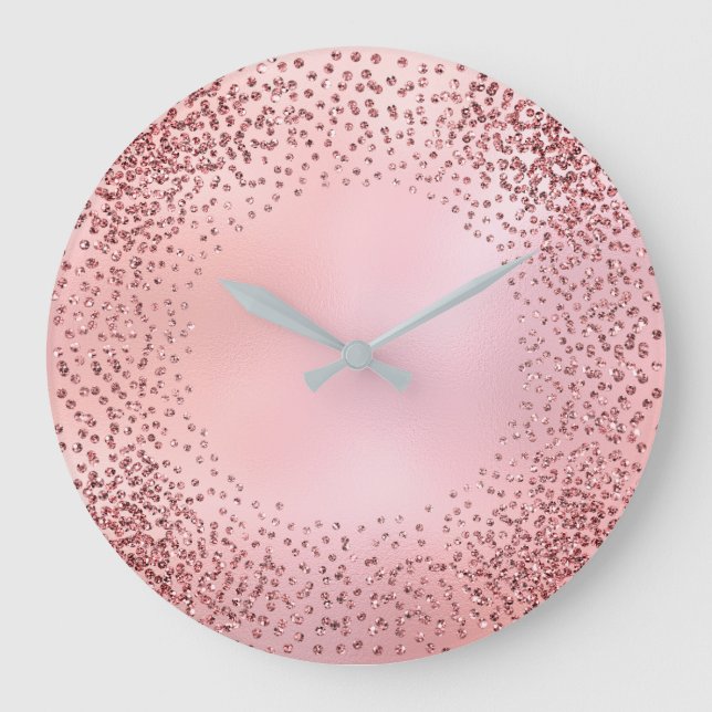 Crystals Confetti Glitter Rose Pink Glass Glam Große Wanduhr (Vorderseite)