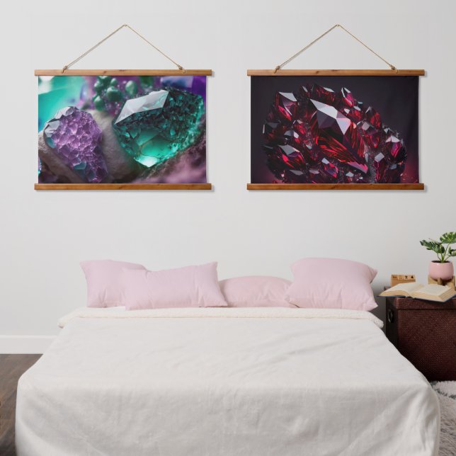 Crystals Ruby Amethyst Gemstones Wandteppich Mit Holzrahmen (Schlafzimmer)