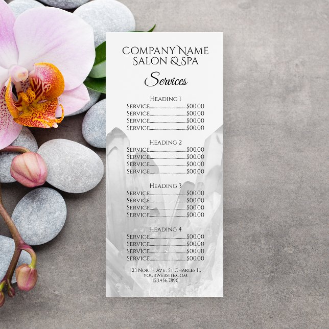 Crystals Wellness-Center Salon Service Menu Werbekarte (Von Creator hochgeladen)