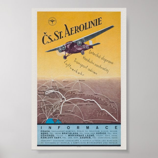 Cs. St. Aerolinie Czechoslovakia Vintage Poster (Vorne)