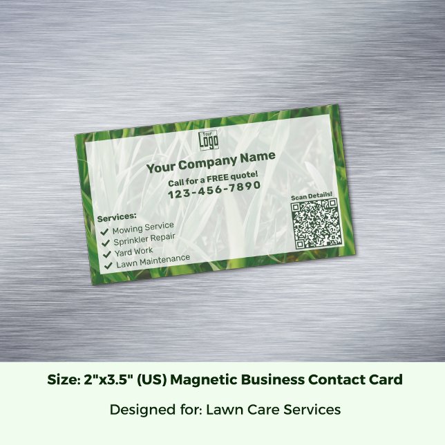 CTA QR Code für benutzerdefiniertes Foto Pflege fü Magnetische Visitenkarte (Custom Photo CTA QR Code Green White Lawn Care Business Card Magnet, Size 2x3.5 inch (US))